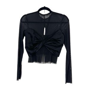 Just Be‎ Queen Mesh Top Women’s S Black Long Sleeve